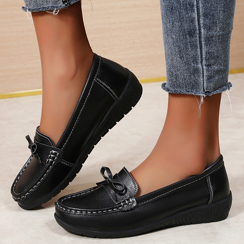 Women'S Shoes Loafers Black - Damskie baleriny z prawdziwej skóry, modne