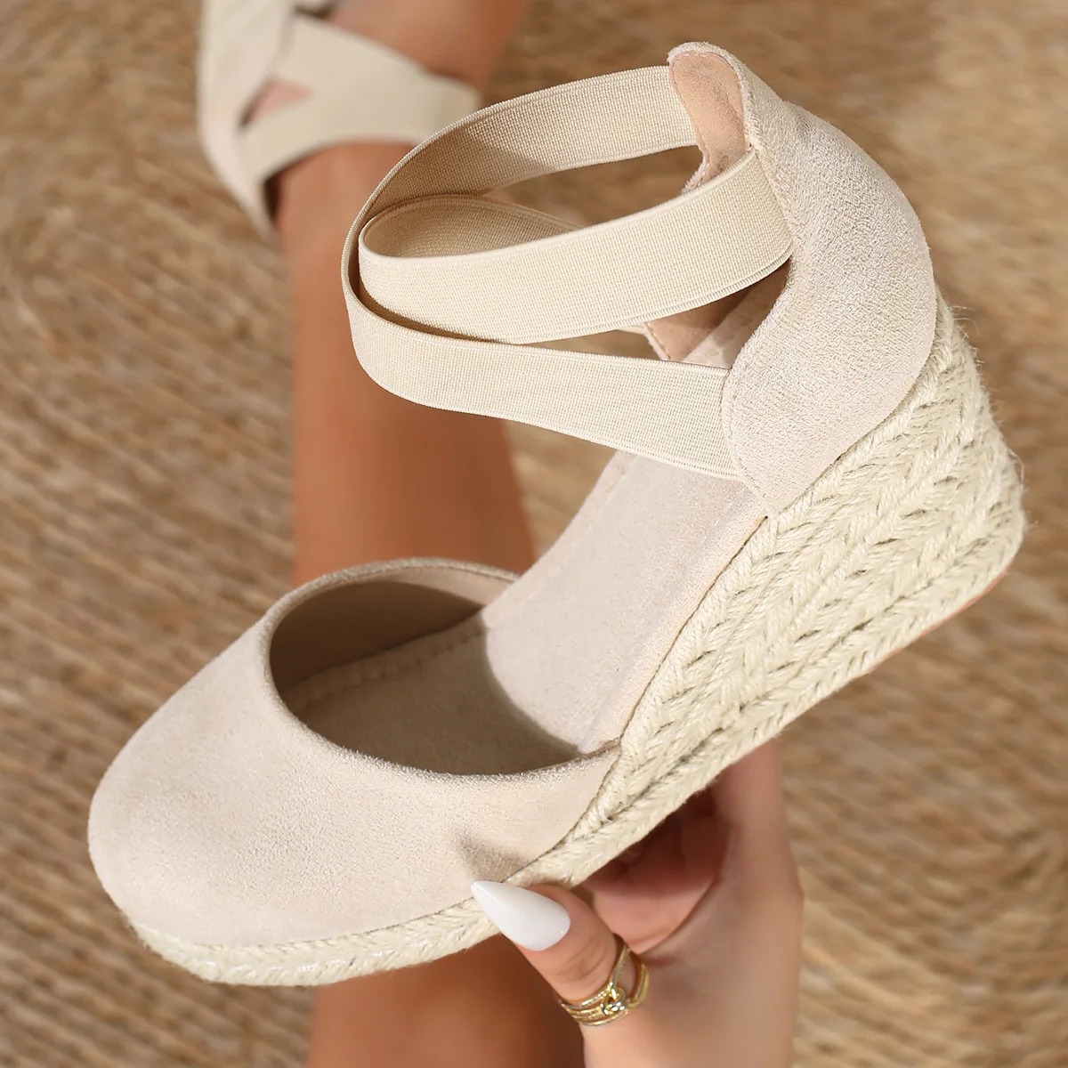 Espadrille Wedge Shoes - Damskie espadryle na koturnie z zakrytymi