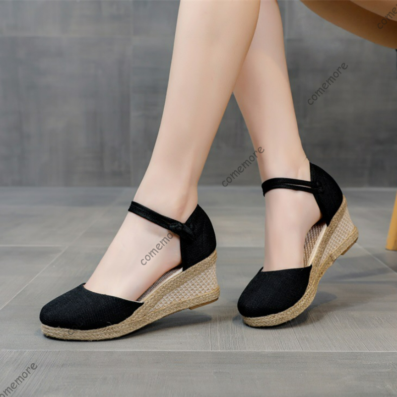 Espadrille Wedge Shoes - Sandały Comemore na wysokim obcasie, letnie