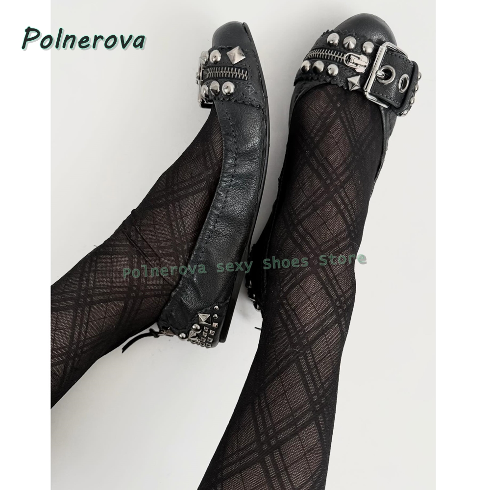 Women Shoes Casual - Buty Mary Jane z nitowaną klamrą,
