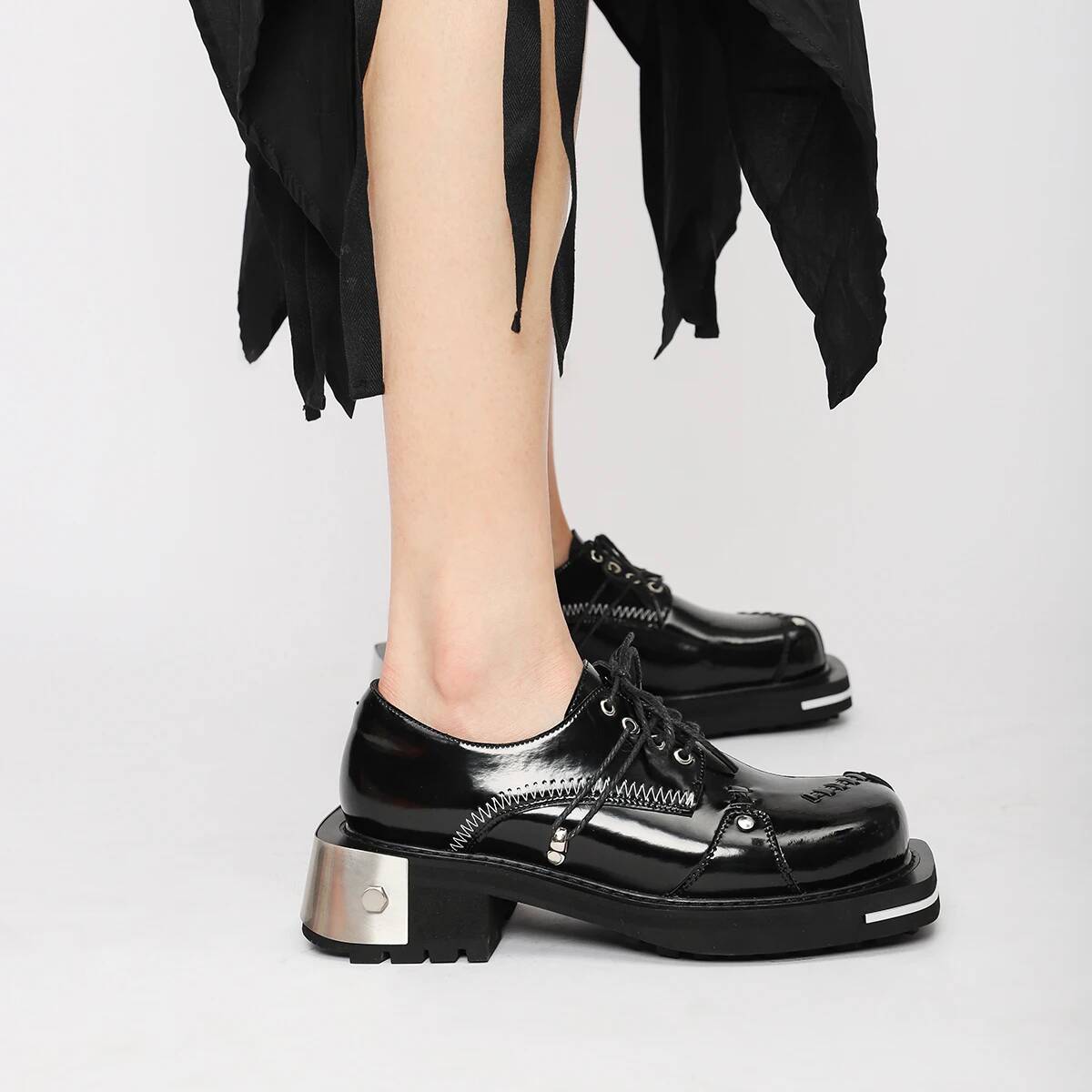 Women'S Shoes Loafers Black - Retro Damskie Męskie Metalowe Skórzane Damskie