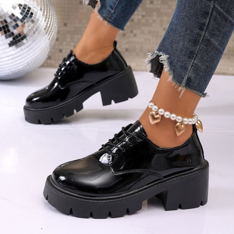 Women'S Shoes Loafers Black - Nowe damskie czarne platformy na wiosnę