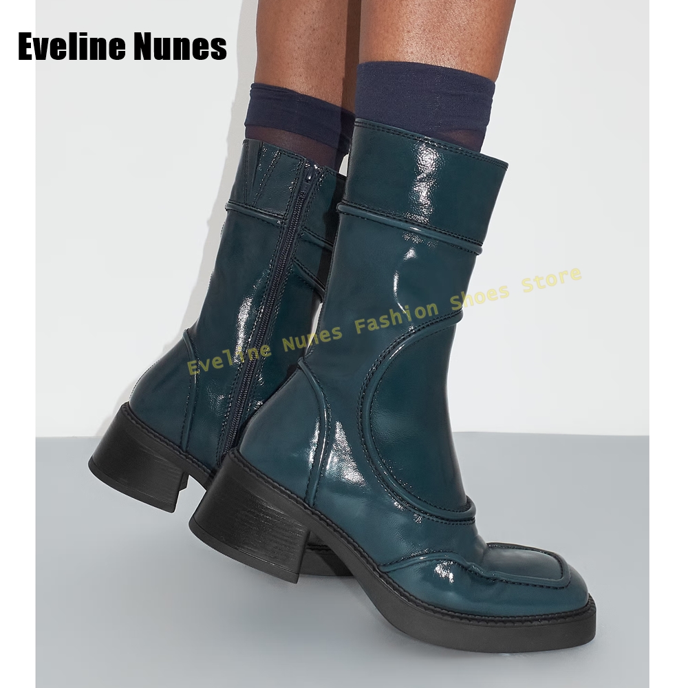 Women'S Shoes Navy Blue - Ciemnoniebieskie botki damskie z kwadratowym noskiem,