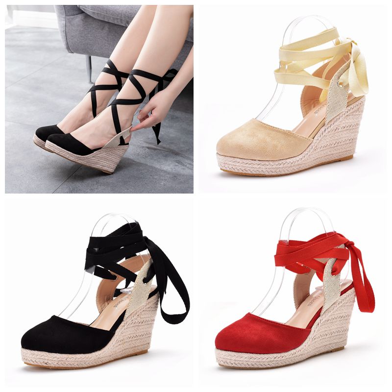 Espadrille Wedge Shoes - Damskie espadryle na platformie z koturną,