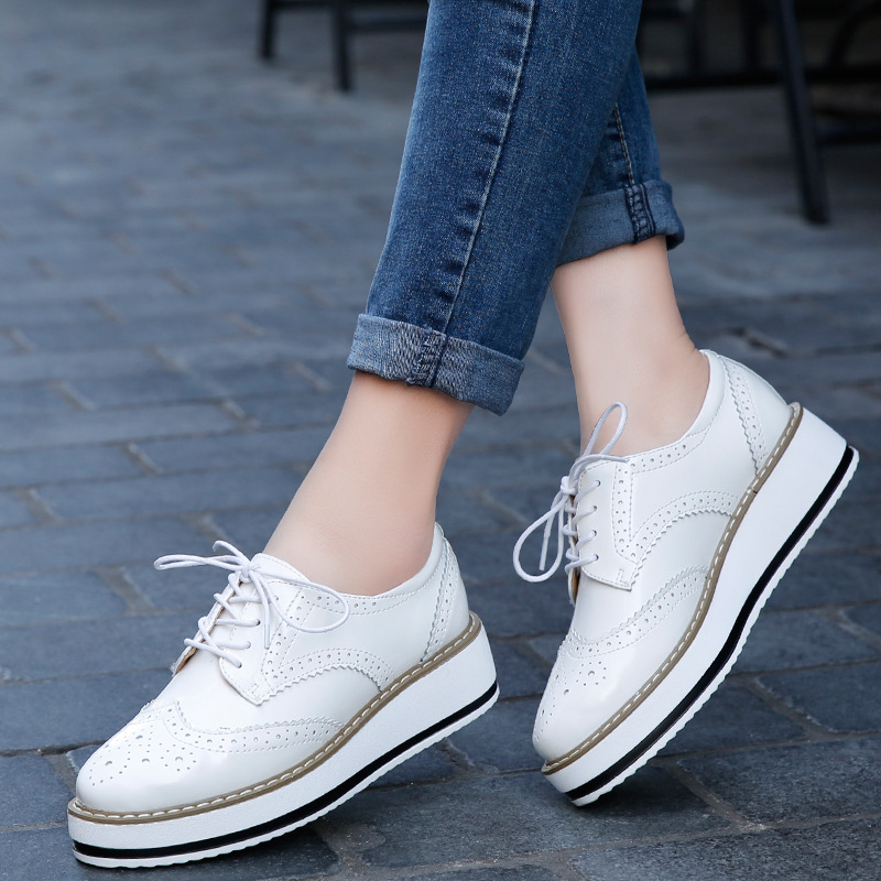 Espadrille Wedge Shoes - Damskie buty wsuwane skórzane grube obcasy