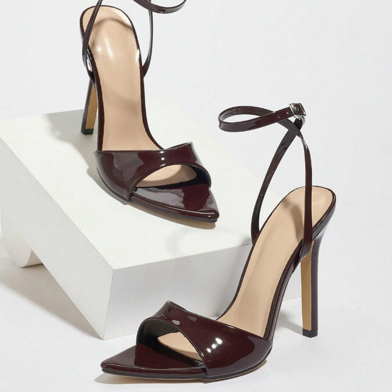 Kawowe lakierowane sandały na  – Women Shoes Brands recenzja i cena