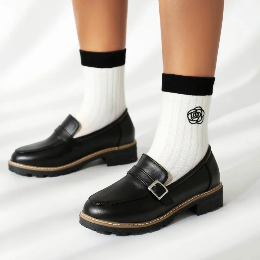 Damskie czarne skórzane mokasy – Women'S Shoes Loafers Black recenzja i cena