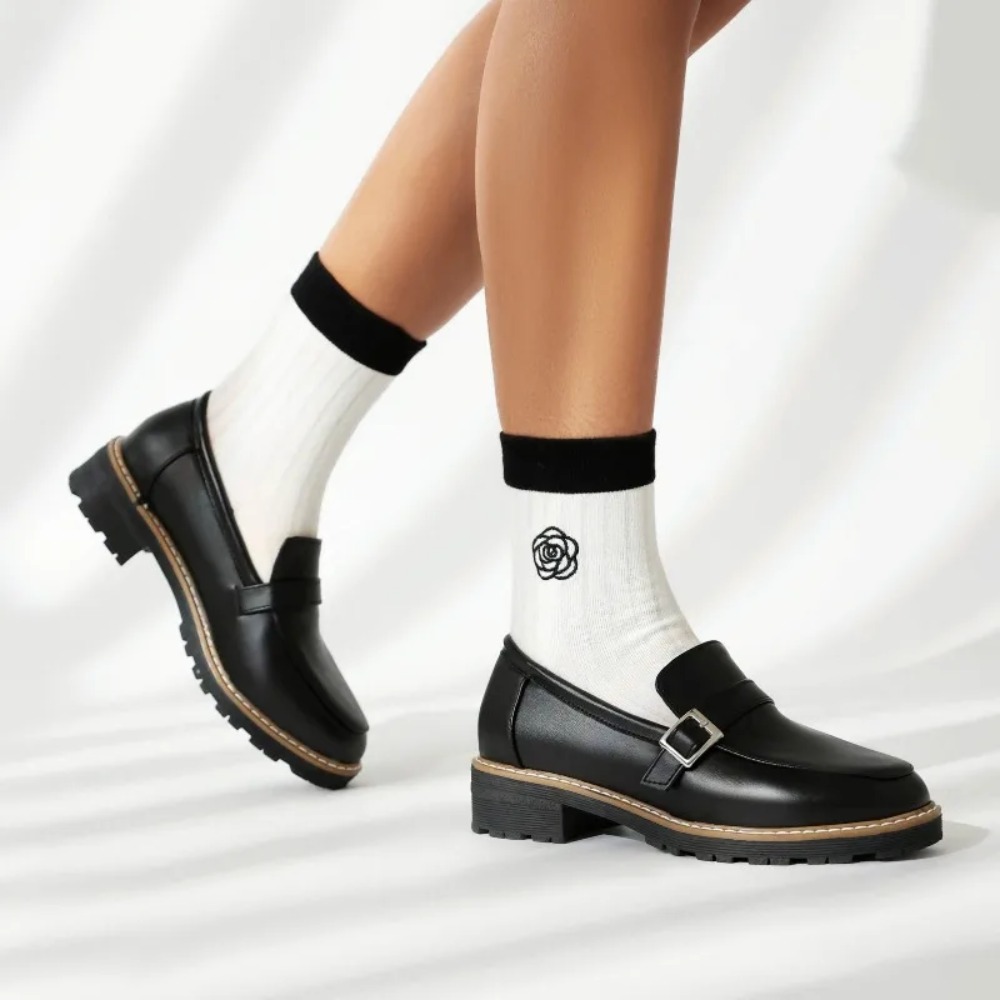 Damskie czarne skórzane mokasy – Women'S Shoes Loafers Black recenzja i cena