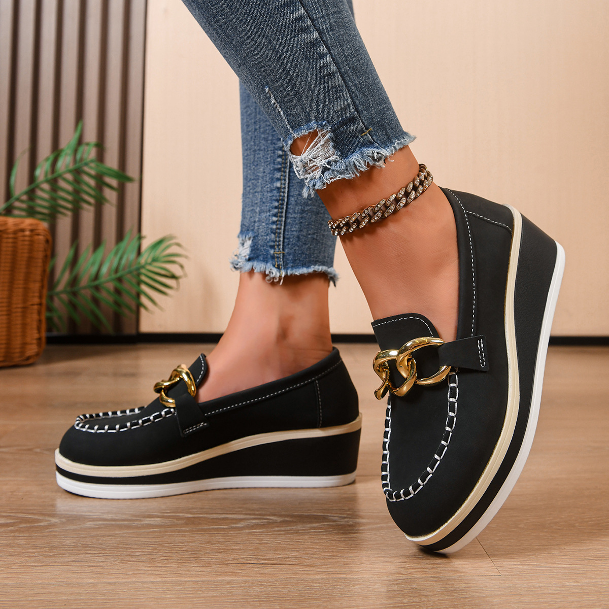 Damskie mokasyny na platformie – Women'S Shoes Loafers Black recenzja i cena