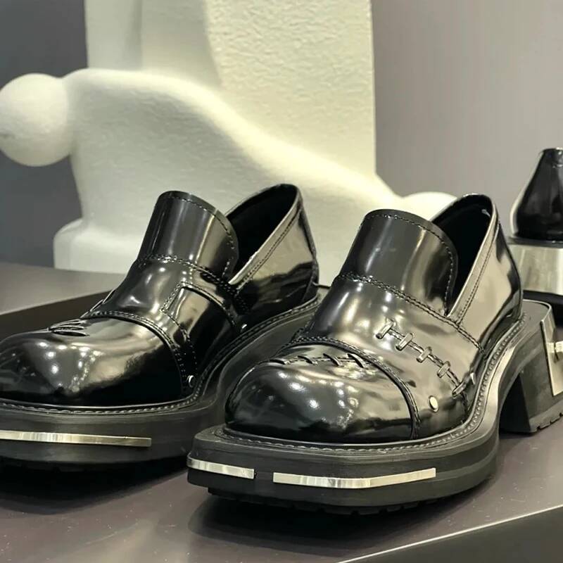 Retro Damskie Męskie Metalowe  – Women'S Shoes Loafers Black recenzja i cena